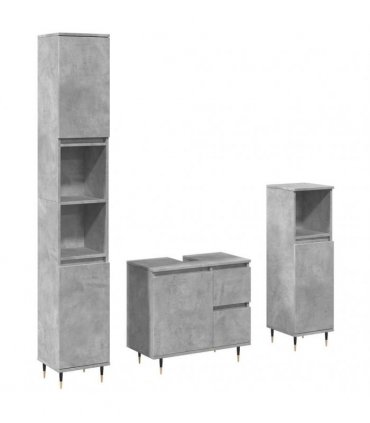 vidaXL 3 Piece Bathroom Furniture Set Concrete Grey Engineered Wood