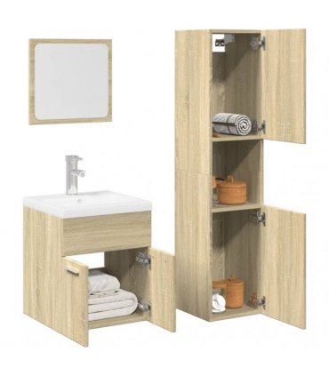 vidaXL 3 Piece Bathroom Furniture Set Sonoma Oak Engineered Wood