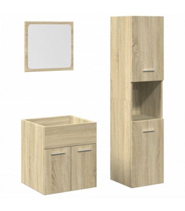 vidaXL 3 Piece Bathroom Furniture Set Sonoma Oak Engineered Wood