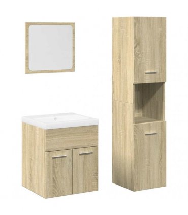 vidaXL 4 Piece Bathroom Furniture Set Sonoma Oak Engineered Wood