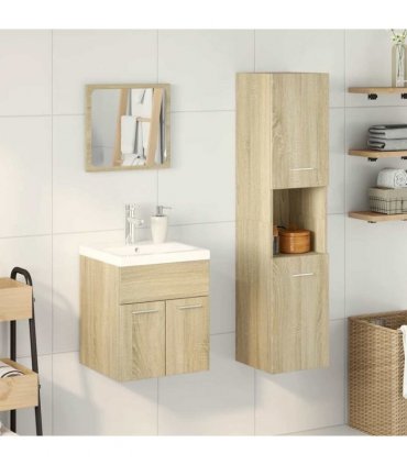vidaXL 4 Piece Bathroom Furniture Set Sonoma Oak Engineered Wood