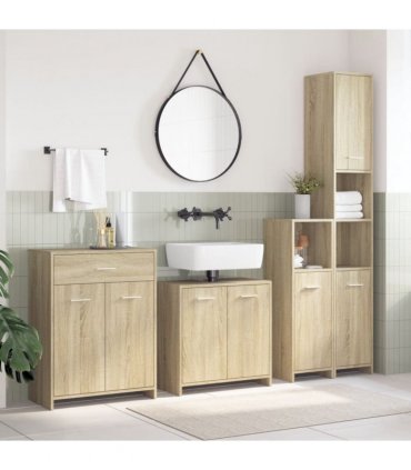 vidaXL 4 Piece Bathroom Furniture Set Sonoma Oak Engineered Wood