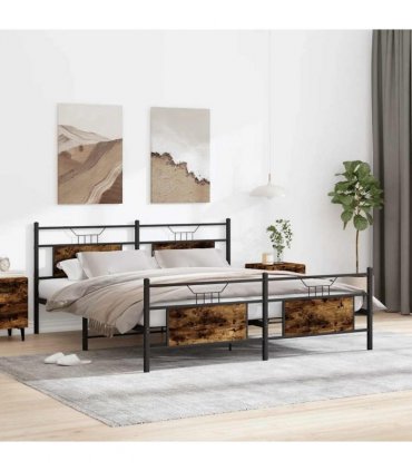 vidaXL Metal Bed Frame without Mattress Smoked Oak 183x213 cm