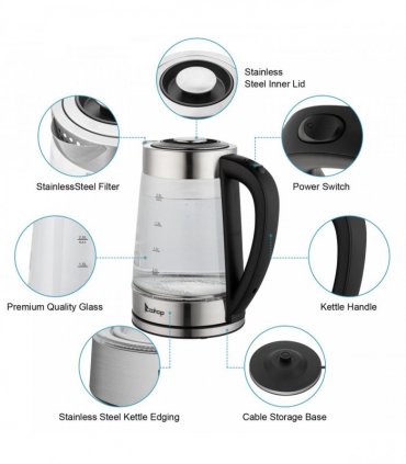 【Old Code：42128382】ZOKOP HD-250 220V 2000W 2L Blue Glass Electric Kettle