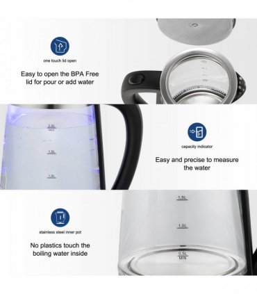 【Old Code：42128382】ZOKOP HD-250 220V 2000W 2L Blue Glass Electric Kettle