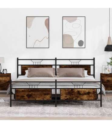 vidaXL Metal Bed Frame without Mattress Smoked Oak 193x203 cm