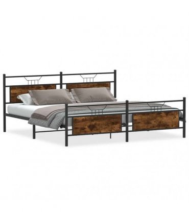 vidaXL Metal Bed Frame without Mattress Smoked Oak 193x203 cm