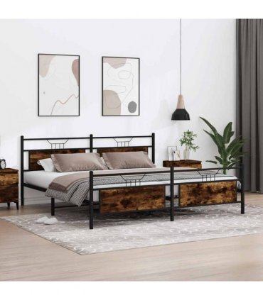 vidaXL Metal Bed Frame without Mattress Smoked Oak 193x203 cm