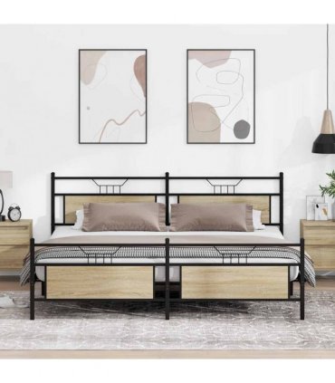 vidaXL Metal Bed Frame without Mattress Sonoma Oak 193x203 cm