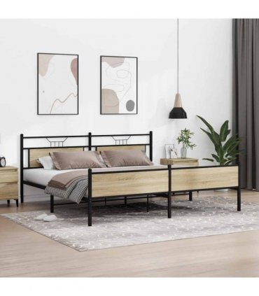 vidaXL Metal Bed Frame without Mattress Sonoma Oak 193x203 cm