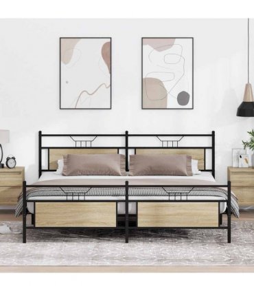vidaXL Metal Bed Frame without Mattress Sonoma Oak 200x200 cm