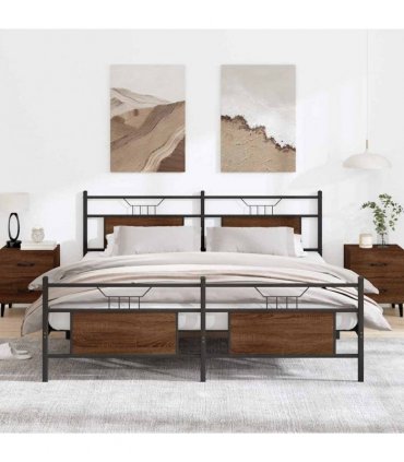 vidaXL Metal Bed Frame without Mattress Brown Oak 183x213 cm