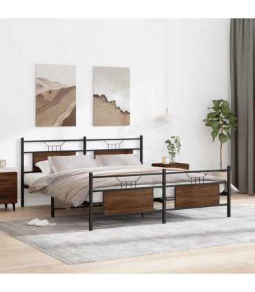 vidaXL Metal Bed Frame without Mattress Brown Oak 183x213 cm