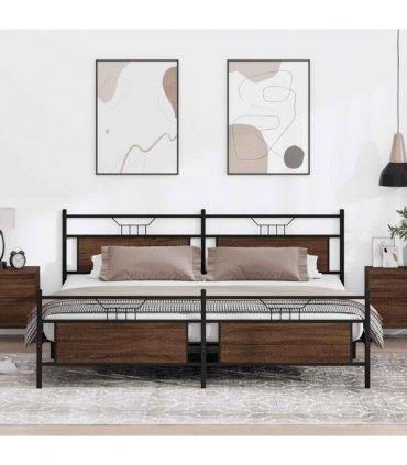 vidaXL Metal Bed Frame without Mattress Brown Oak 193x203 cm