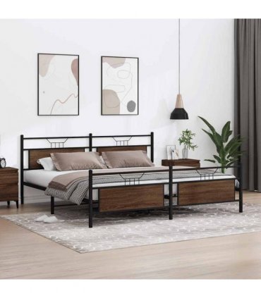 vidaXL Metal Bed Frame without Mattress Brown Oak 193x203 cm