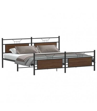 vidaXL Metal Bed Frame without Mattress Brown Oak 193x203 cm
