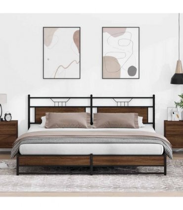 vidaXL Metal Bed Frame without Mattress Brown Oak 193x203 cm