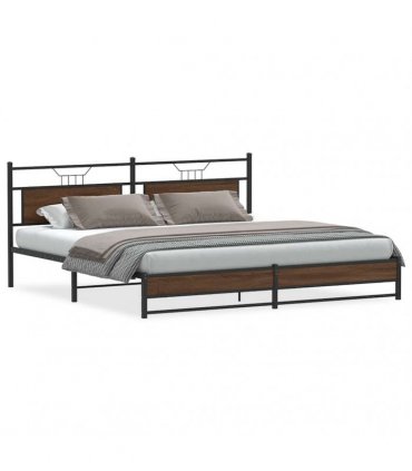 vidaXL Metal Bed Frame without Mattress Brown Oak 193x203 cm