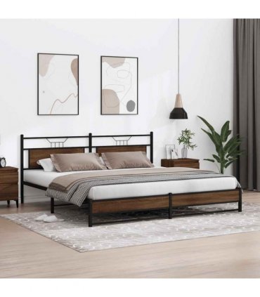 vidaXL Metal Bed Frame without Mattress Brown Oak 193x203 cm