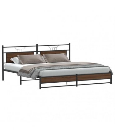 vidaXL Metal Bed Frame without Mattress Brown Oak 193x203 cm