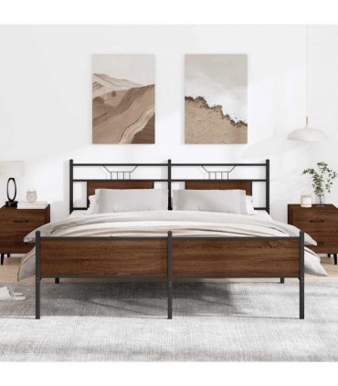 vidaXL Metal Bed Frame without Mattress Brown Oak 160x200 cm