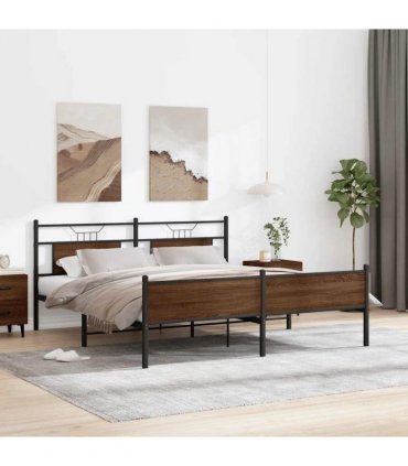 vidaXL Metal Bed Frame without Mattress Brown Oak 160x200 cm