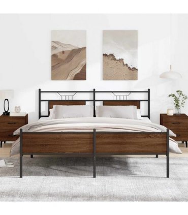 vidaXL Metal Bed Frame without Mattress Brown Oak 180x200 cm
