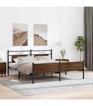 vidaXL Metal Bed Frame without Mattress Brown Oak 183x213 cm