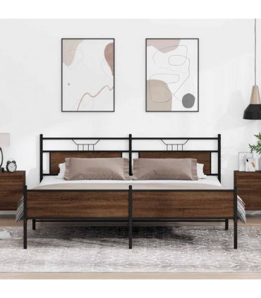 vidaXL Metal Bed Frame without Mattress Brown Oak 193x203 cm