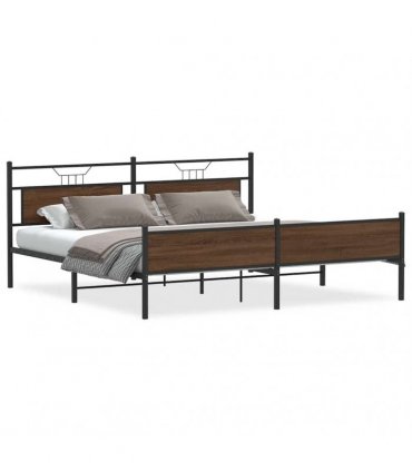 vidaXL Metal Bed Frame without Mattress Brown Oak 193x203 cm