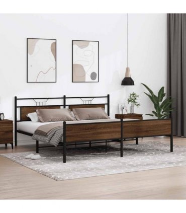vidaXL Metal Bed Frame without Mattress Brown Oak 193x203 cm