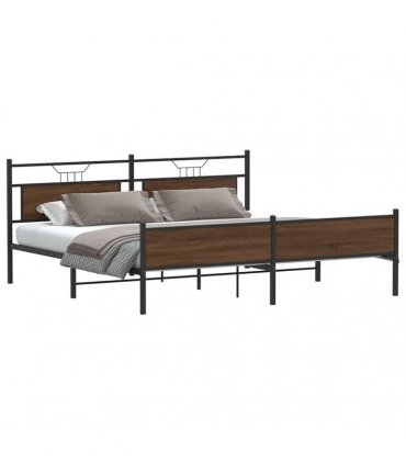 vidaXL Metal Bed Frame without Mattress Brown Oak 193x203 cm