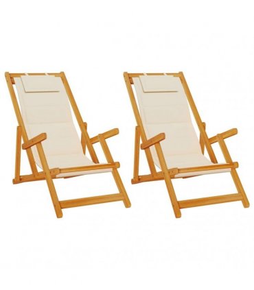 vidaXL Beach Chair 2 pcs Brown Solid Acacia Wood