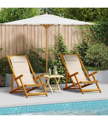 vidaXL Beach Chair 2 pcs Brown Solid Acacia Wood