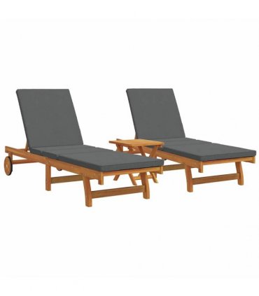 vidaXL Sun Lounger 3 pcs Solid Acacia Wood Brown