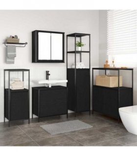 vidaXL Bathroom Furniture Set 5 pcs Black Engineered wood