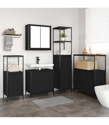 vidaXL Bathroom Furniture Set 5 pcs Black Engineered wood