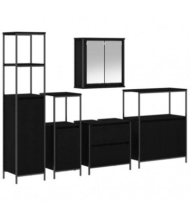 vidaXL Bathroom Furniture Set 5 pcs Black Engineered wood