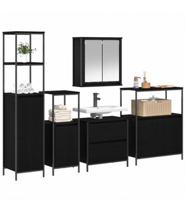 vidaXL Bathroom Furniture Set 5 pcs Black Engineered wood