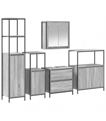 vidaXL Bathroom Furniture Set 5 pcs Grey Engineered wood