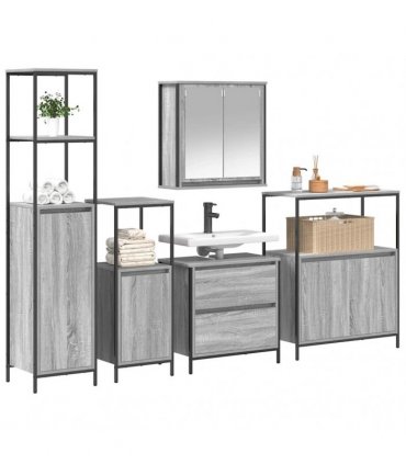 vidaXL Bathroom Furniture Set 5 pcs Grey Engineered wood