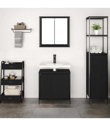 vidaXL 2 Piece Bathroom Furniture Set Black Oak Engineered Wood