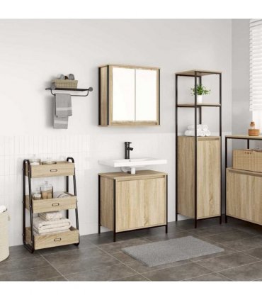 vidaXL 2 Piece Bathroom Furniture Set Sonoma Oak Engineered Wood