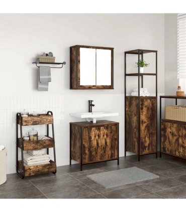 vidaXL 2 Piece Bathroom Furniture Set Smoked Oak Engineered Wood