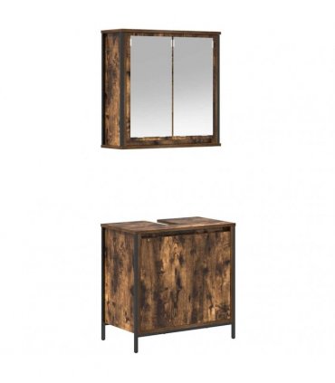 vidaXL 2 Piece Bathroom Furniture Set Smoked Oak Engineered Wood