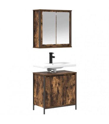 vidaXL 2 Piece Bathroom Furniture Set Smoked Oak Engineered Wood