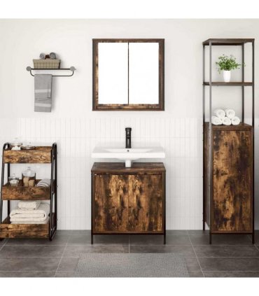 vidaXL 2 Piece Bathroom Furniture Set Smoked Oak Engineered Wood