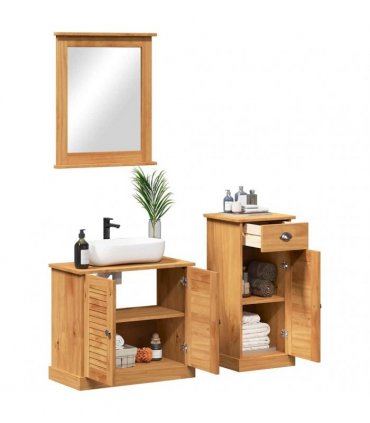 vidaXL Bathroom Furniture Set VIGO 3 pcs Honey Brown Solid Pine Wood
