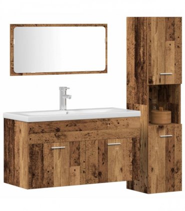 vidaXL 3 Piece Bathroom Furniture Set Old Wood Engineered Wood