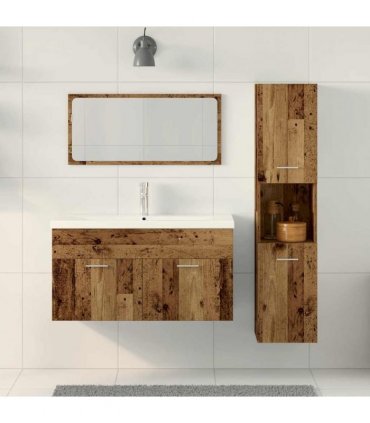 vidaXL 3 Piece Bathroom Furniture Set Old Wood Engineered Wood